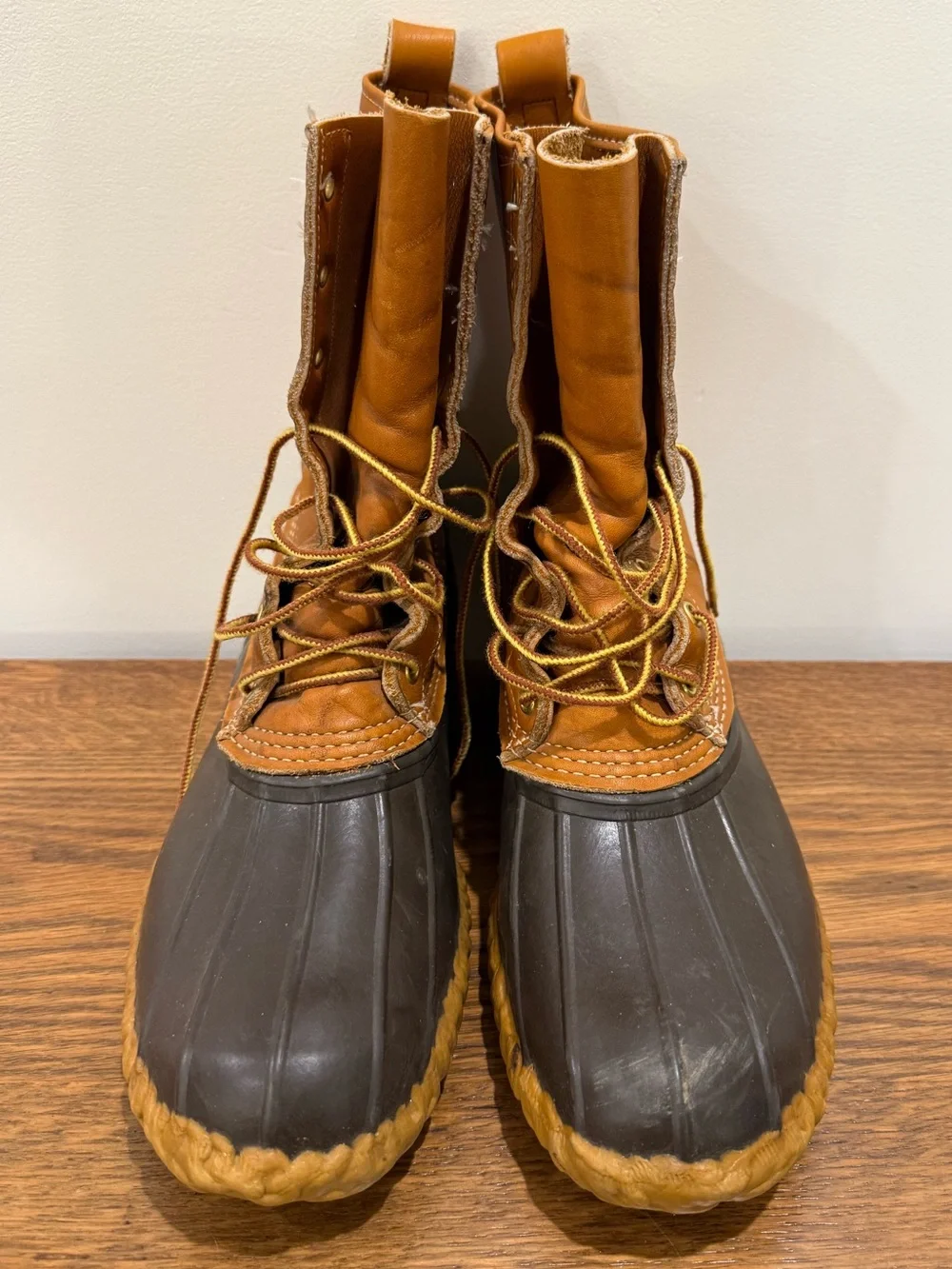 L.L. Bean Aprrox 1980s Tan Leather and Rubber Men's Vintage Preppy Duck Boots